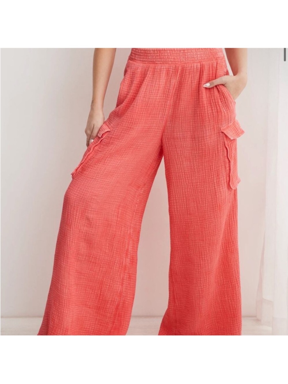 aerie Coral Wide-Leg Cargo Pants